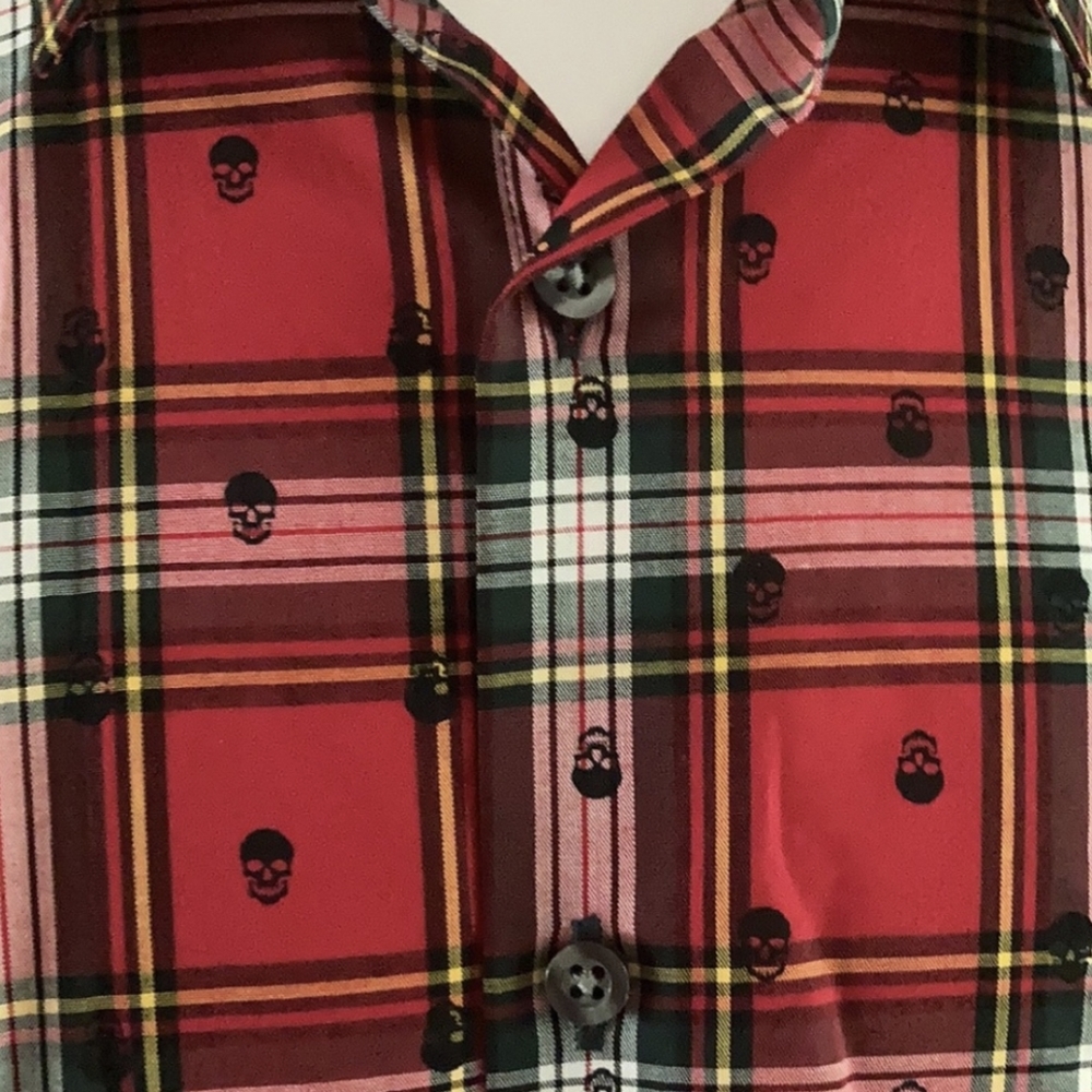 Skull Plaid Tartan Button Down Oxford Shirt Jf J.Ferrar